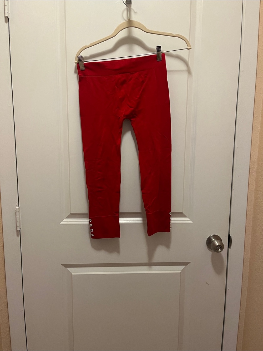 Diva Red Cropped Leggings with Button Cuff Detail